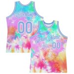 Custom Name and Number Personalized 3D Basketball Jersey Light Blue-White Tie Dye Authentic Design Personalized Tie Dye Light