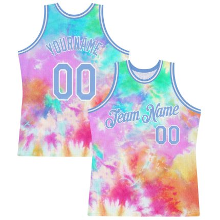 Custom Name and Number Personalized 3D Basketball Jersey Light Blue-White Tie Dye Authentic Design Personalized Tie Dye Light