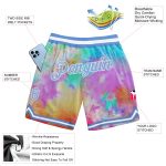 Custom Name and Number 3D Tie Dye Basketball Shorts Light Blue White Authentic Personalized Tie Dye Light Blue-White 3D Authentic