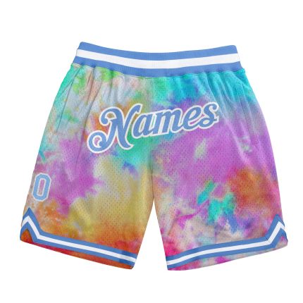 Custom Name and Number 3D Tie Dye Basketball Shorts Light Blue White Authentic Personalized Tie Dye Light Blue-White 3D Authentic