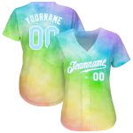 Personalized Light Blue-White 3D Rainbow Tie Dye Baseball Jersey Authentic Personalized Tie Dye Light Blue-White 3D Rainbow