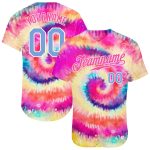 Custom Name and Number Tie Dye Baseball Jersey Light Blue-White 3D Rainbow Design Personalized Tie Dye Light Blue-White 3D