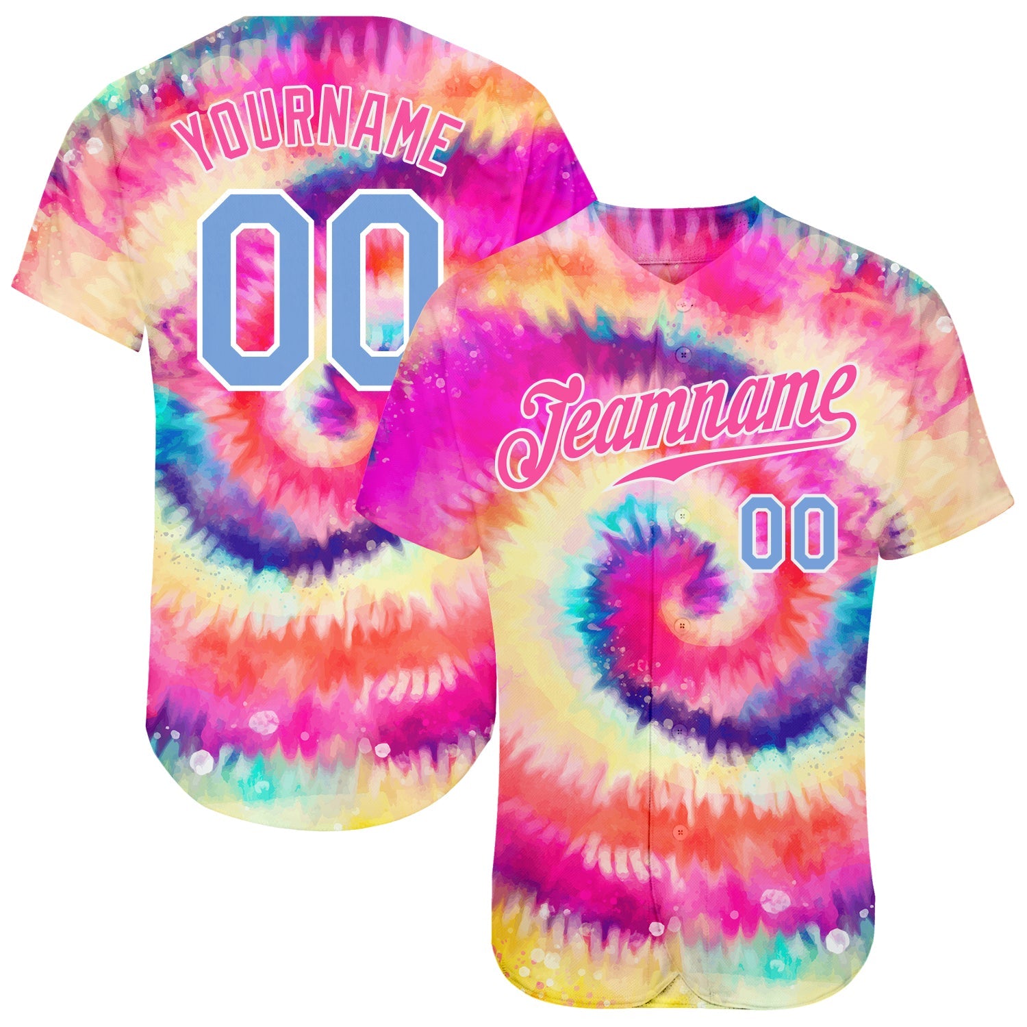 Custom Name and Number Tie Dye Baseball Jersey Light Blue-White 3D Rainbow Design Personalized Tie Dye Light Blue-White 3D