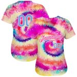 Custom Name and Number Tie Dye Baseball Jersey Light Blue-White 3D Rainbow Design Personalized Tie Dye Light Blue-White 3D