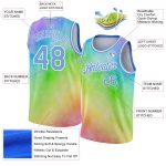 Custom Name Number 3D Rainbow Basketball Jersey Light Blue White Tie Dye Authentic Personalized Tie Dye Light Blue-White