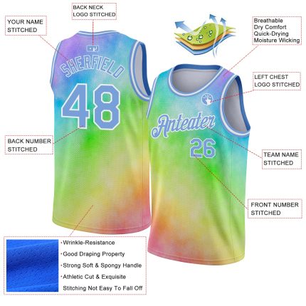 Custom Name Number 3D Rainbow Basketball Jersey Light Blue White Tie Dye Authentic Personalized Tie Dye Light Blue-White