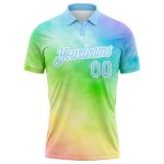 Custom Name and Number Personalized 3D Rainbow Performance Golf Polo Shirt - Light Blue-White Tie Dye Personalized Tie Dye