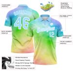Custom Name and Number Personalized 3D Rainbow Performance Golf Polo Shirt - Light Blue-White Tie Dye Personalized Tie Dye