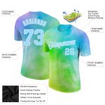 Custom Name and Number Tie Dye Performance T-Shirt Light Blue-White 3D Rainbow Design Personalized Tie Dye Light Blue-White