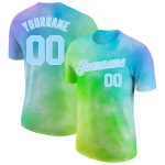 Custom Name and Number Tie Dye Performance T-Shirt Light Blue-White 3D Rainbow Design Personalized Tie Dye Light Blue-White
