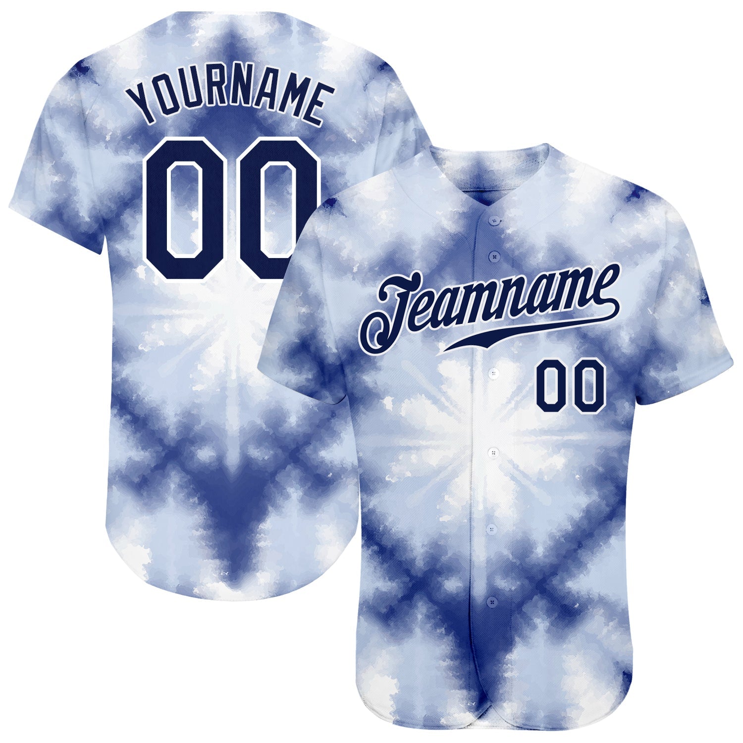 Custom Name and Number Personalized Tie Dye Baseball Jersey in Navy-White 3D Shibori Style - Authentic Team Apparel Personalized