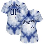 Custom Name and Number Personalized Tie Dye Baseball Jersey in Navy-White 3D Shibori Style - Authentic Team Apparel Personalized