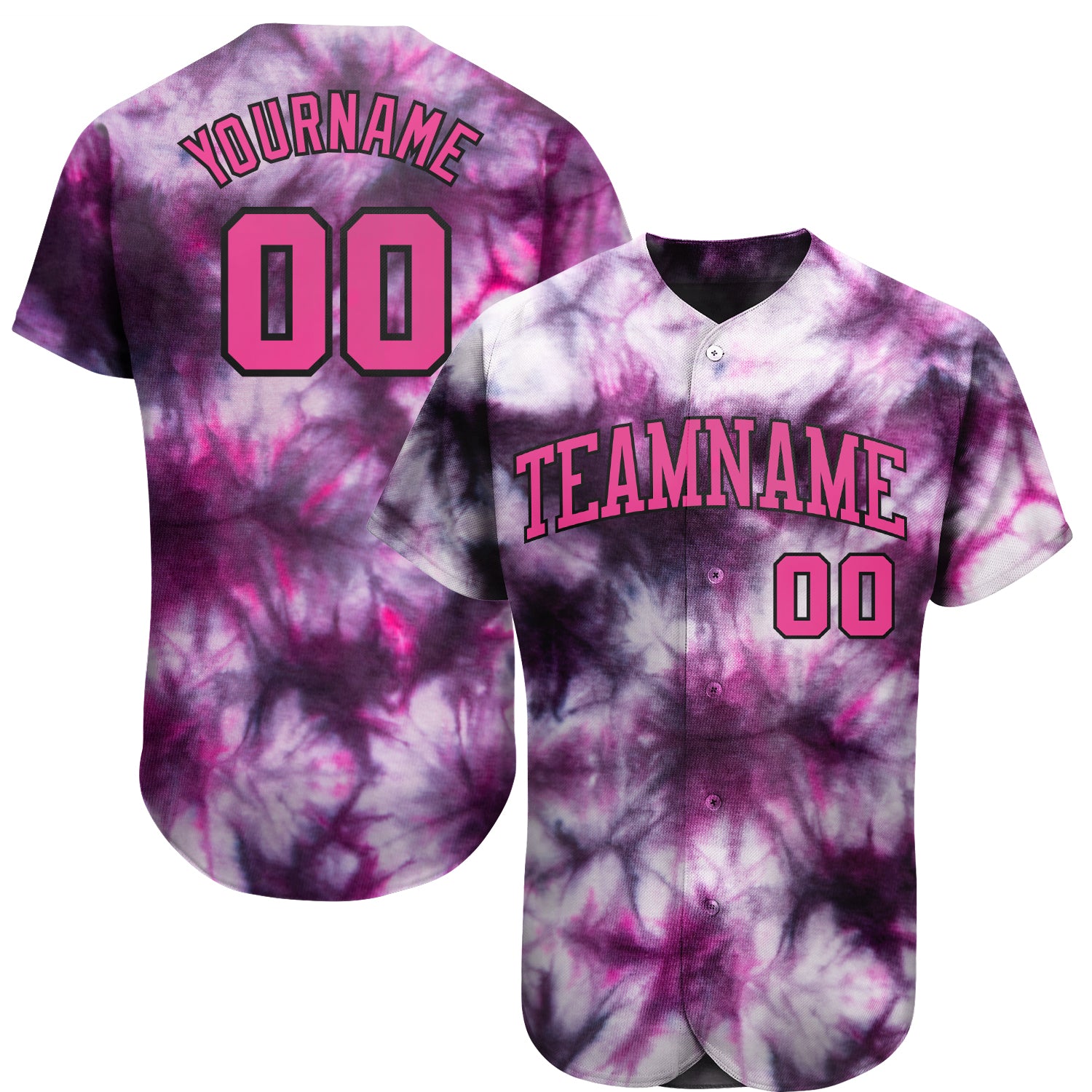 Custom Name and Number Tie Dye Pink-Black 3D Baseball Jersey - Personalized Authentic Team Jersey Personalized Tie Dye Pink-Black