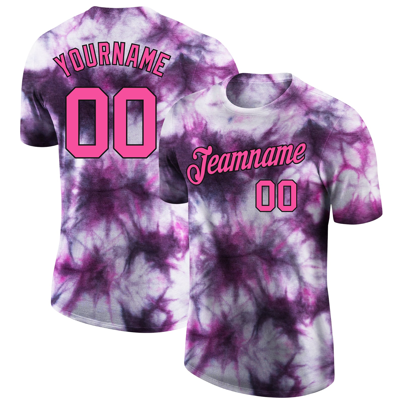 Custom Name and Number Tie Dye 3D Performance T-Shirt in Pink-Black - Personalized Team Apparel Personalized Tie Dye Pink-Black