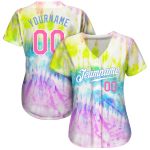 Custom Name Number 3D Rainbow Tie-Dye Baseball Jersey Pink Light Blue Authentic Team Apparel Personalized Tie Dye Pink-Light