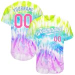 Custom Name Number 3D Rainbow Tie-Dye Baseball Jersey Pink Light Blue Authentic Team Apparel Personalized Tie Dye Pink-Light