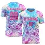 Custom Tie Dye Soccer Jersey with Personalized Name and Number in Pink and Light Blue Personalized Tie Dye Pink-Light Blue