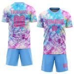 Custom Tie Dye Soccer Jersey with Personalized Name and Number in Pink and Light Blue Personalized Tie Dye Pink-Light Blue