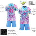 Custom Tie Dye Soccer Jersey with Personalized Name and Number in Pink and Light Blue Personalized Tie Dye Pink-Light Blue