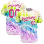 Custom Name and Number Tie Dye Rainbow Softball Jersey Unisex Pink-Purple 3D Two-Button Personalized Tie Dye Pink-Purple