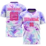 Custom Name and Number Tie Dye Soccer Jersey in Pink and Purple - Personalized Sublimation Uniform Personalized Tie Dye Pink-Purple