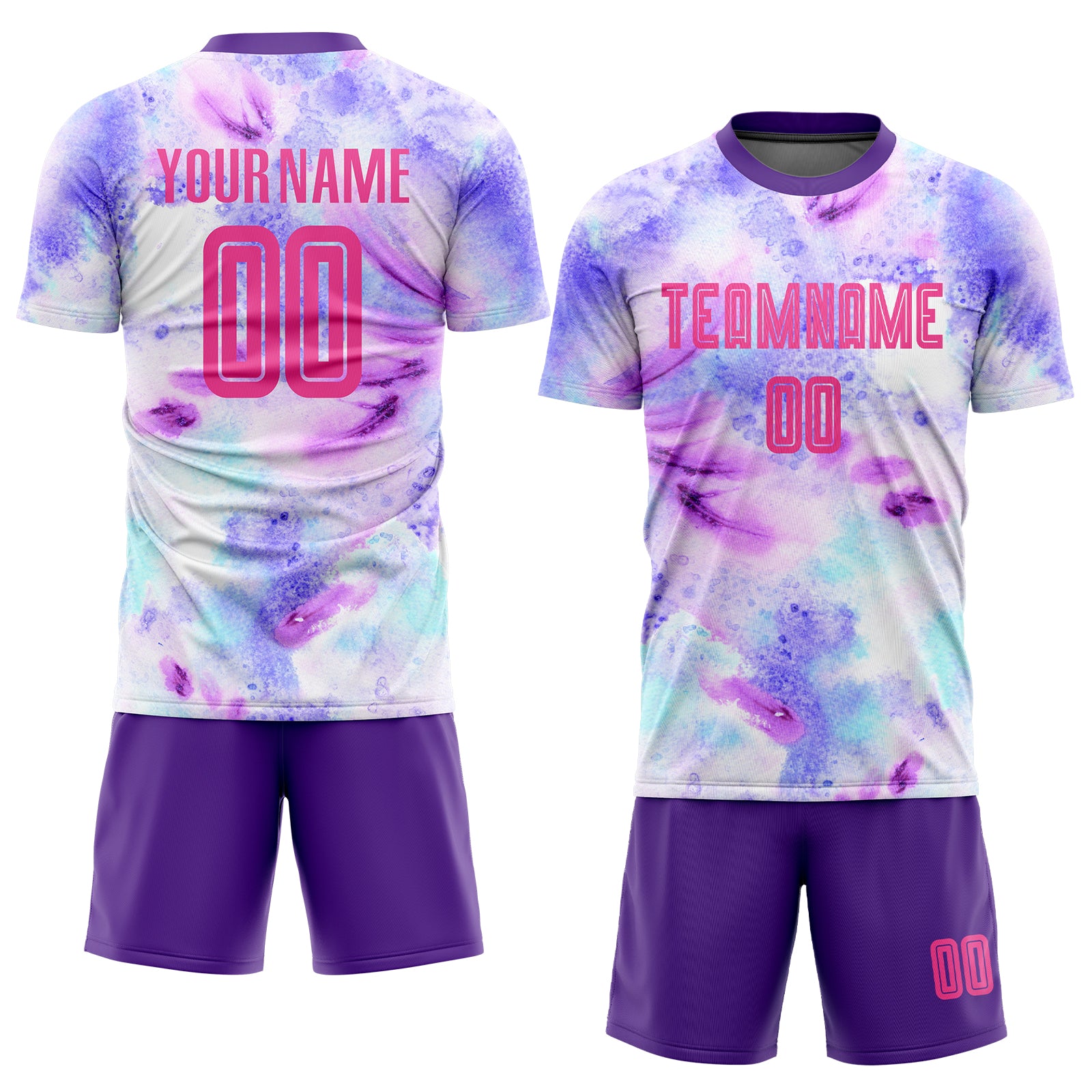 Personalized Tie Dye Pink-Purple Sublimation Soccer Uniform Jersey Team Custom Name and Number Custom Name and Number Tie Dye Soccer Jersey in Pink and Purple - Personalized Sublimation Uniform Personalized Tie Dye Pink-Purple - Image 2