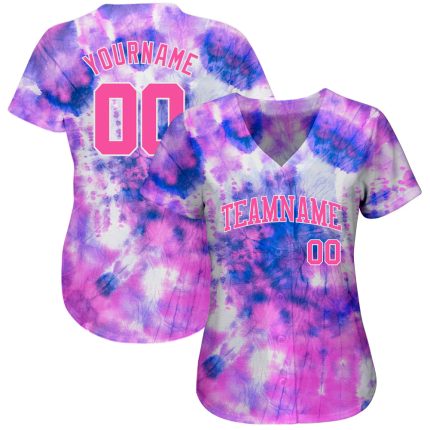Personalized Tie Dye Baseball Jersey in Pink and White - 3D Authentic Design Personalized Tie Dye Pink-White 3D Authentic