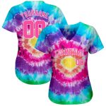 Custom Name and Number Tie Dye Baseball Jersey - Pink-White 3D Authentic Team Apparel Personalized Tie Dye Pink-White 3D