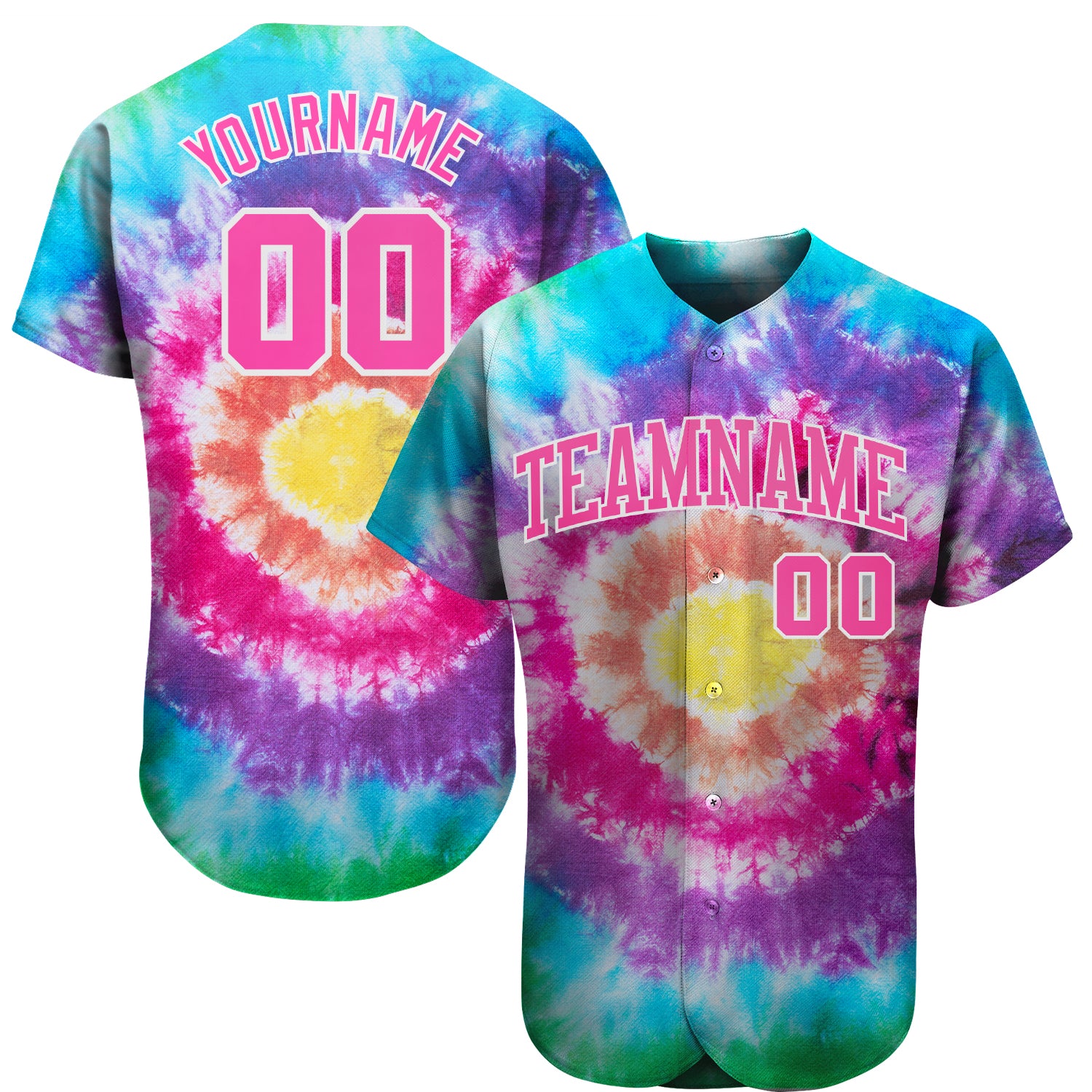 Custom Name and Number Tie Dye Baseball Jersey - Pink-White 3D Authentic Team Apparel Personalized Tie Dye Pink-White 3D