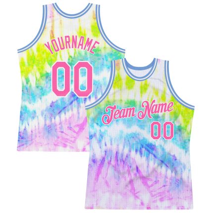 Custom Name and Number Tie Dye Basketball Jersey - Pink White 3D Authentic Design Personalized Tie Dye Pink-White 3D Authentic