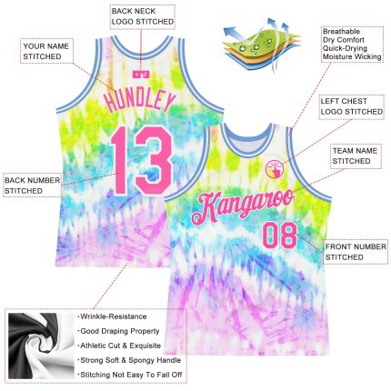 Custom Name and Number Tie Dye Basketball Jersey - Pink White 3D Authentic Design Personalized Tie Dye Pink-White 3D Authentic