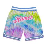 Custom Name Number Personalized Tie Dye Basketball Shorts 3D Authentic Pink White Team Sports Wear Personalized Tie Dye Pink-White