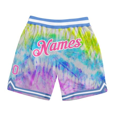 Custom Name Number Personalized Tie Dye Basketball Shorts 3D Authentic Pink White Team Sports Wear Personalized Tie Dye Pink-White