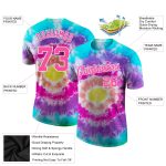 Custom Team Tie Dye Performance T-Shirt with Name and Number - Pink-White 3D Design Personalized Tie Dye Pink-White 3D Performance