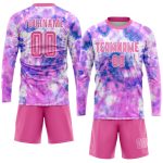 Custom pink and white tie-dye soccer jersey, side view