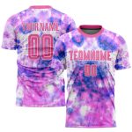 Custom pink and white tie-dye soccer jersey