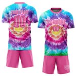 Custom Tie Dye Pink-White Soccer Jersey with Personalized Name and Number - Sublimation Team Uniform Personalized Tie Dye