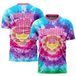 Custom Tie Dye Pink-White Soccer Jersey with Personalized Name and Number - Sublimation Team Uniform Personalized Tie Dye