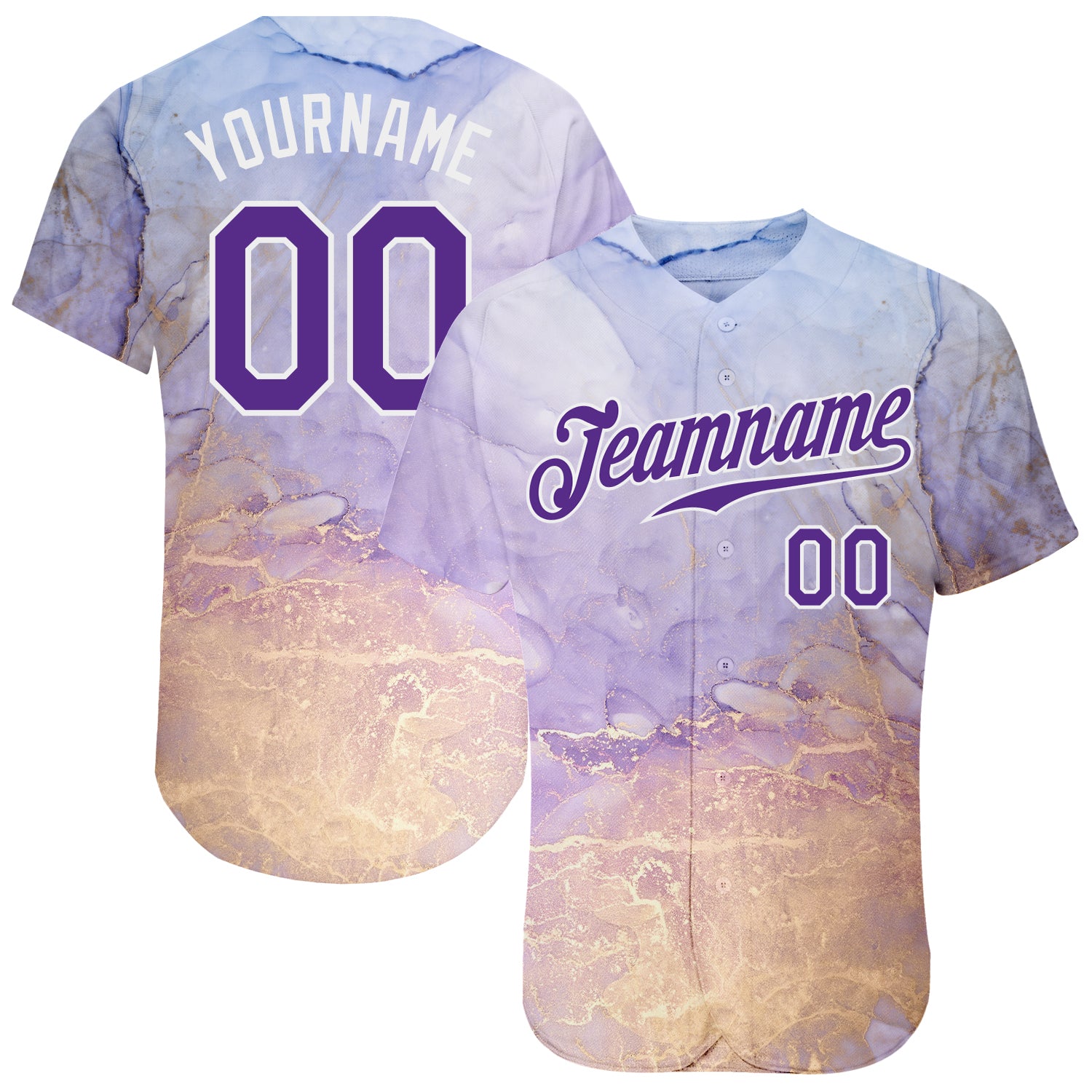 Custom Name and Number Purple-White Tie Dye 3D Baseball Jersey - Personalized Authentic Team Gear Personalized Tie Dye Purple-White