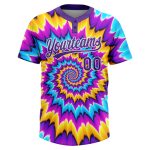 Custom Name and Number Personalized Tie Dye Softball Jersey Unisex 3D Purple White Two-Button Personalized Tie Dye Purple-White