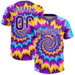Custom Name and Number Personalized Tie Dye Softball Jersey Unisex 3D Purple White Two-Button Personalized Tie Dye Purple-White