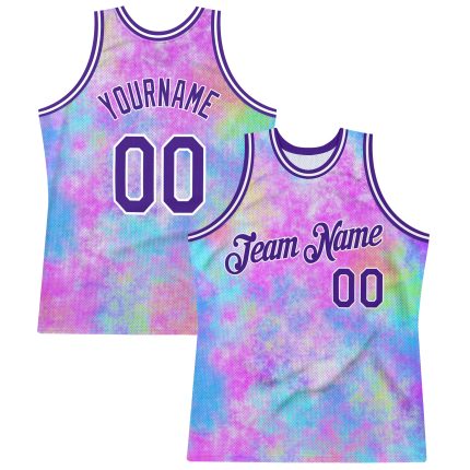 Personalized 3D Tie Dye Purple-White Basketball Jersey Custom Name & Number - Authentic Team Apparel Personalized Tie Dye