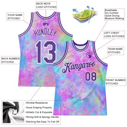 Personalized 3D Tie Dye Purple-White Basketball Jersey Custom Name & Number - Authentic Team Apparel Personalized Tie Dye