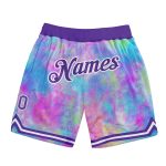 Custom Tie Dye Purple White Basketball Shorts with 3D Watercolor Gradient - Personalized Team Name & Number Personalized