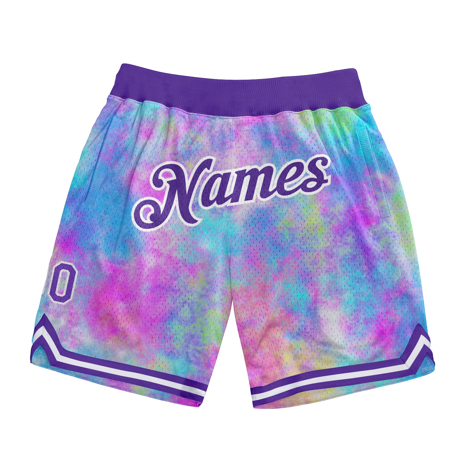 Custom Tie Dye Purple White Basketball Shorts with 3D Watercolor Gradient - Personalized Team Name & Number Personalized