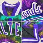 Custom Name Number Tie Dye Bomber Jacket Purple-White 3D Varsity Letterman Full-Snap Team Personalize Your Style Personalized