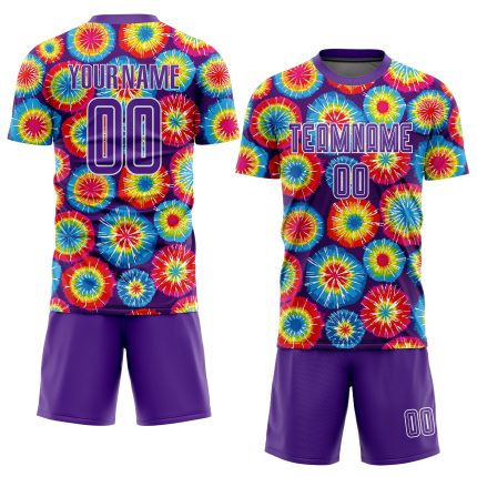 Custom Name and Number Tie Dye Soccer Uniform Jersey Purple-White Sublimation Team Apparel Personalized Tie Dye Purple-White