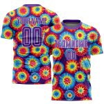 Custom Name and Number Tie Dye Soccer Uniform Jersey Purple-White Sublimation Team Apparel Personalized Tie Dye Purple-White