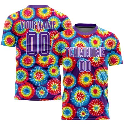 Custom Name and Number Tie Dye Soccer Uniform Jersey Purple-White Sublimation Team Apparel Personalized Tie Dye Purple-White