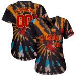Custom Name Number 3D Authentic Tie Dye Red-Gold Baseball Jersey - Personalized Team Apparel Personalized Tie Dye Red-Gold